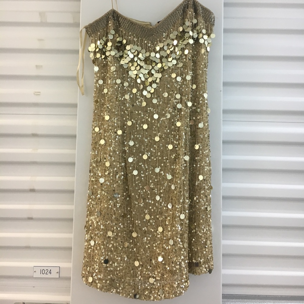 Sparkly Champagne Colored Sequin Cocktail Dress
